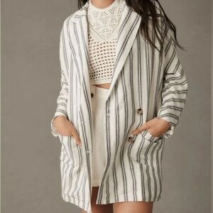 Anthropologie Pilcro Linen Blend Dolman Sleeve Striped Blazer Women's medium